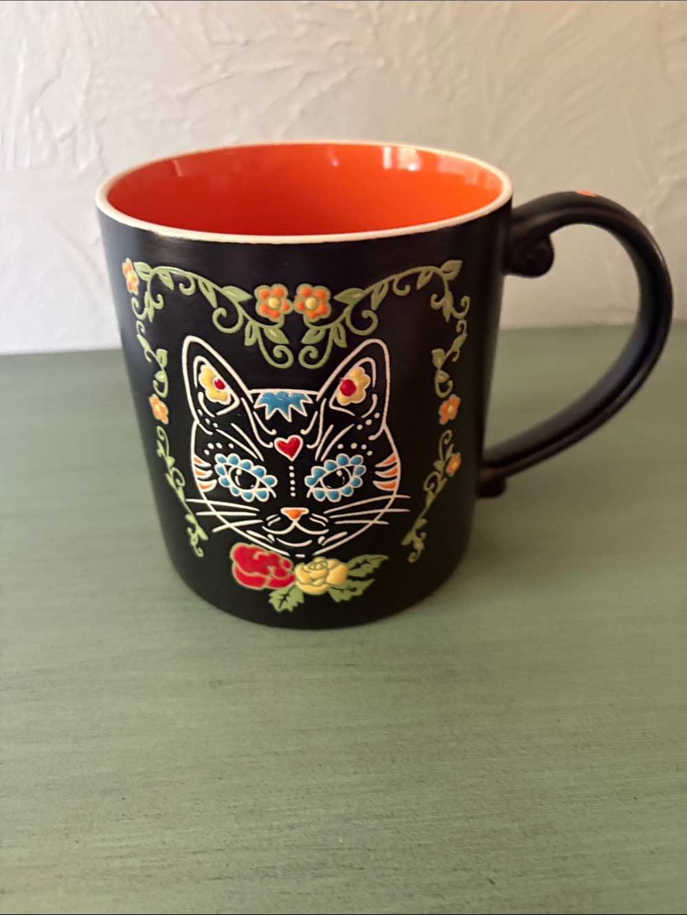 Eli + Ana Black & Orange Cat Day of the Dead Ceramic Mug